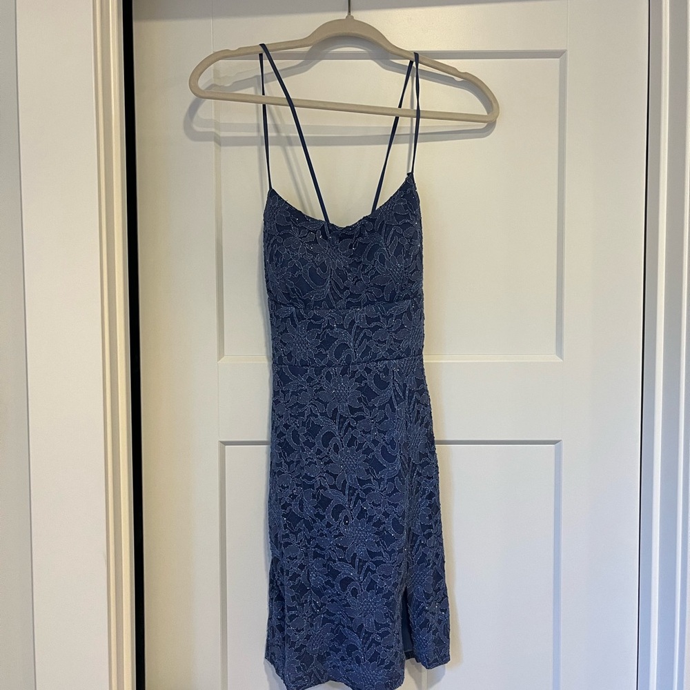 Blue Lace Spaghetti Strap Dress